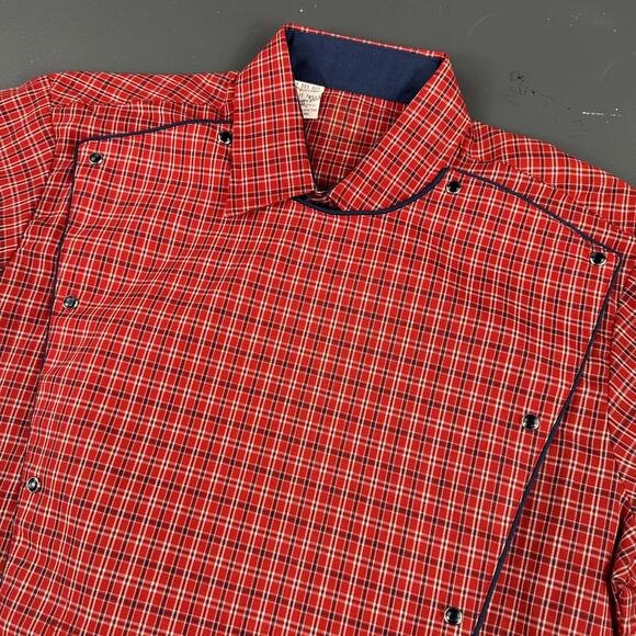 Karman Other - VTG Karman Shirt Mens MT Red Navy Micro Check Plaid Calvary Bib Rockabilly USA